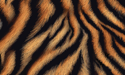 Tiger Skin Pattern Vector Illustration With Exotic Texture. Animal Striped Skin Fur Pattern Texture Background