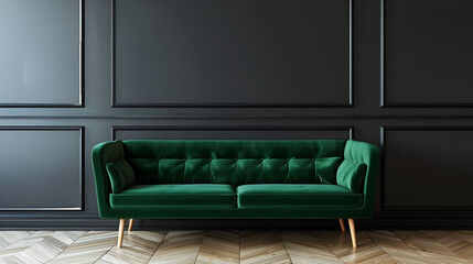 Modern green interior background,An eye catching illustration of "Living room interior with green sofa and decoration room on empty dark green wall background,Interior with green sofa, lamp posters
