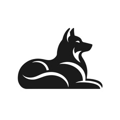 Clean black and white vector silhouette of a Dog logotype on white background
