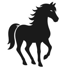 Clean black and white vector silhouette of a Horse logotype on white background
