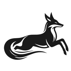 Clean black and white vector silhouette of a Fox logotype on white background