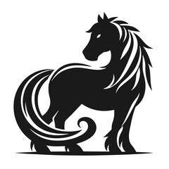 Clean black and white vector silhouette of a Horse logotype on white background