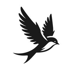 Clean black and white vector silhouette of a Bird logotype on white background
