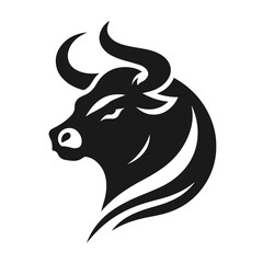 Clean black and white vector silhouette of a BULL logotype on white background