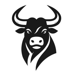 Clean black and white vector silhouette of a BULL logotype on white background