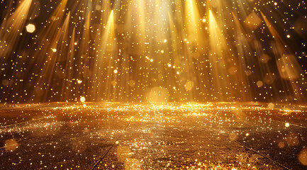 Golden Light Beams Shining with Sparkling Particles, Creating a Magical and Ethereal Atmosphere with Warm Glow for Elegant Backgrounds and Decorative Designs
