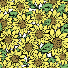 Sunflower seamless pattern background. Hand drawn repeat textile design.