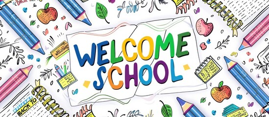 Fun and bright school mat design with colorful letters and playful symbols.