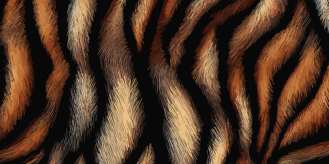 Tiger Skin Pattern Vector Illustration In Vibrant Colors. Animal Striped Skin Fur Pattern Texture Background