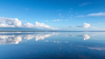 Horizon lines reflected in vast bodies of water