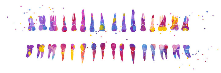 Dental Row. Colorful watercolor illustration