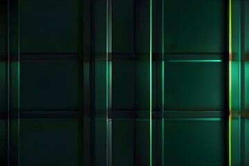 Abstract green square shapes with lines stripe and light on dark green background Generative AI