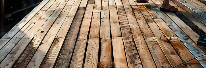 Constructing the wooden flooring of a patio