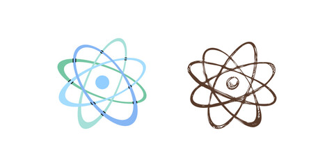 Flat and sketch style school Illustration. Atomic structure sketch. Back to School.