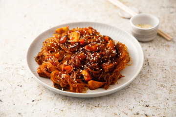 Noodles with roasted eggplant and sesame seeds