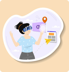 Woman wearing vr glasses experiencing virtual augmented reality