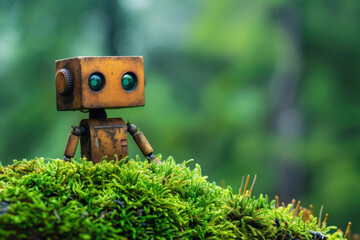 Rustic Robot Exploring Lush Greenery 