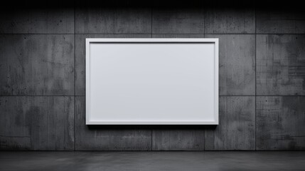 Modern minimalist white frame on dark concrete wall in contemporary interior, perfect for art or design presentations.