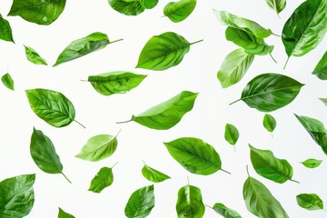 Vibrant Green Leaves Floating in Minimalist Design