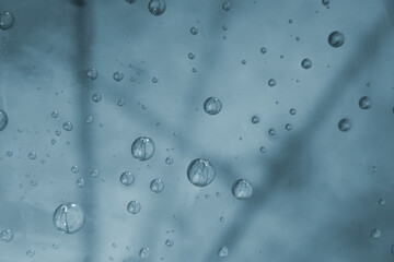 raindrops on a transparent umbrella, close up