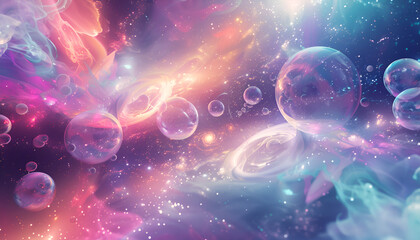 Obraz premium dreamlike abstract space scene featuring celestial orbs and distorted shapes in an array of pastel hues creating a sense of magical wonder
