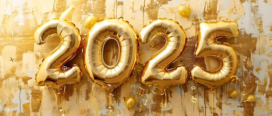 Happy New Year 2025 Golden Balloons Decoration.