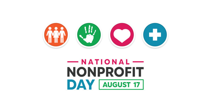 National Nonprofit Day. People, hand, ĥeart and plus icon. Great for cards, banners, posters, social media and more. White background.