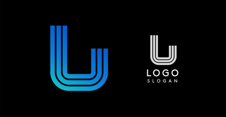 Minimalist logo featuring sleek blue lines forming letter U. Clean, modern design suitable for corporate branding, tech companies, professional business identities. Vector illustration