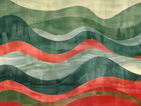 Ondulations au feutre ou &agrave; l'aquarelle dans les tons verts et rouge, motifs abstraits de couleur pour arri&egrave;re-plan, papier peint ou textile