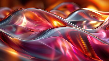 A detailed 3D render of an abstract metallic background featuring gradient colors, geometric patterns, and fluid shapes. The abstract lines and waves create a shiny and luxurious look, ideal for