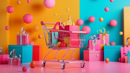 Obraz premium Abstract Representation of Convenient and Affordable E-commerce Platform with Hassle-free Return Policy. Seamless Online and Offline Shopping Experience, Advanced Credit System, and Easy Refund Proces