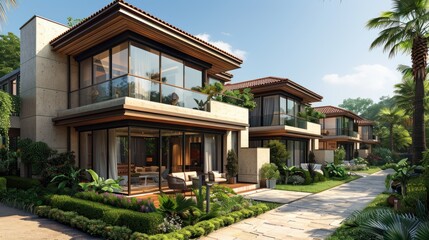 Fototapeta premium Luxury Villas with Green Gardens