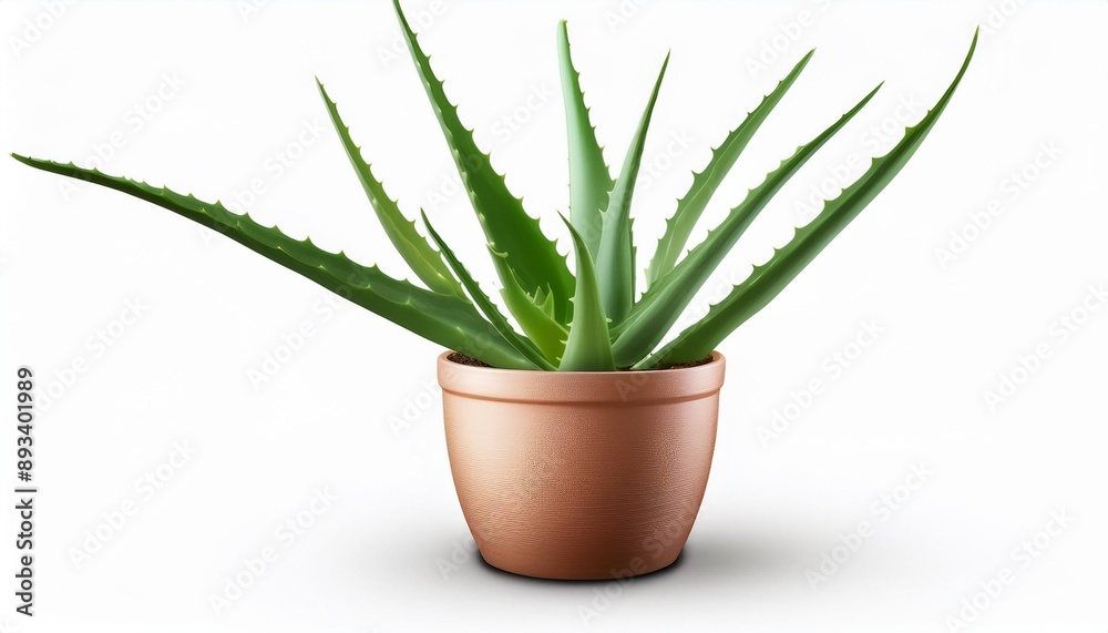 Sticker fresh aloe vera in pot isolated on white background with clipping path