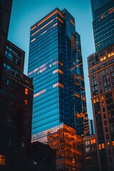 A tall building among other tall buildings, a skyscraper, with modern architecture 