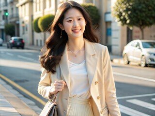 Fototapeta premium ショッピングのために外に出る魅力的な日本人モデルの女の子