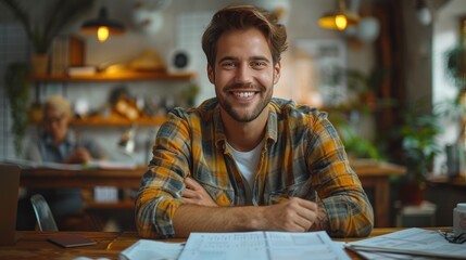 Obraz premium Smiling Man in Cafe