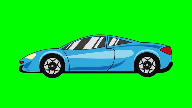 Flat design super car moving isolated on green screen 