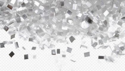 falling shiny silver confetti isolated on transparent background bright festive tinsel