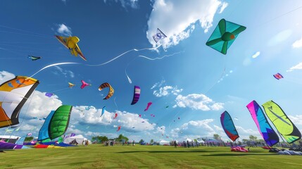 corporate kite-flying park with a variety of colorful kites, wind speed monitors, and a team-building exercise program