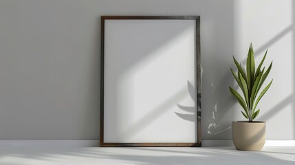 photo frame mockup interior with small green plant 