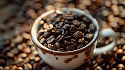 Fototapeta premium Coffee Beans Overflowing from a Cup