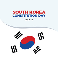South Korea Constitution Day poster vector illustration. South Korean waving flag frame vector. South Korea abstract flag symbol. Template for background, banner, card. July 17. Important day