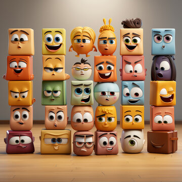 Colorful 3D cube characters with unique expressions for websites, presentations and marketing materials