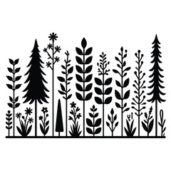 black and white silhouettes of various decorating plant items