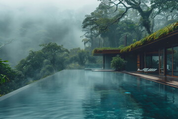 Luxurious Living in a Secluded Costa Rican Home with Sparkling Blue Pool Generated by AI