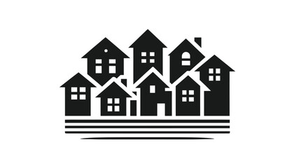 residential building with black silhouette on white background