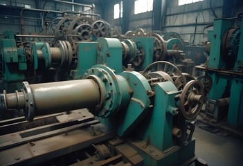 Obraz premium Old industrial machines in a factory. Close-up of machines working in a factory