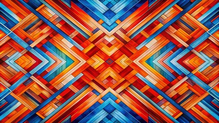 Vibrant abstract painting featuring intersecting red, blue, and orange patterns in geometric shapes, creating a modern and dynamic art background.