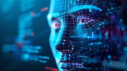 Blue transparent digital portrait of a human face