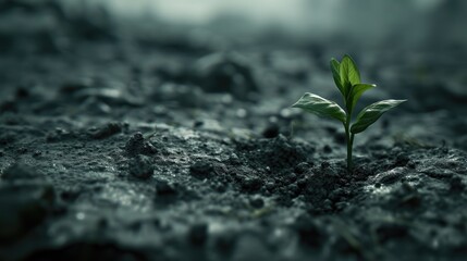 Tiny Green Sprout Emerging from Cracked Soil